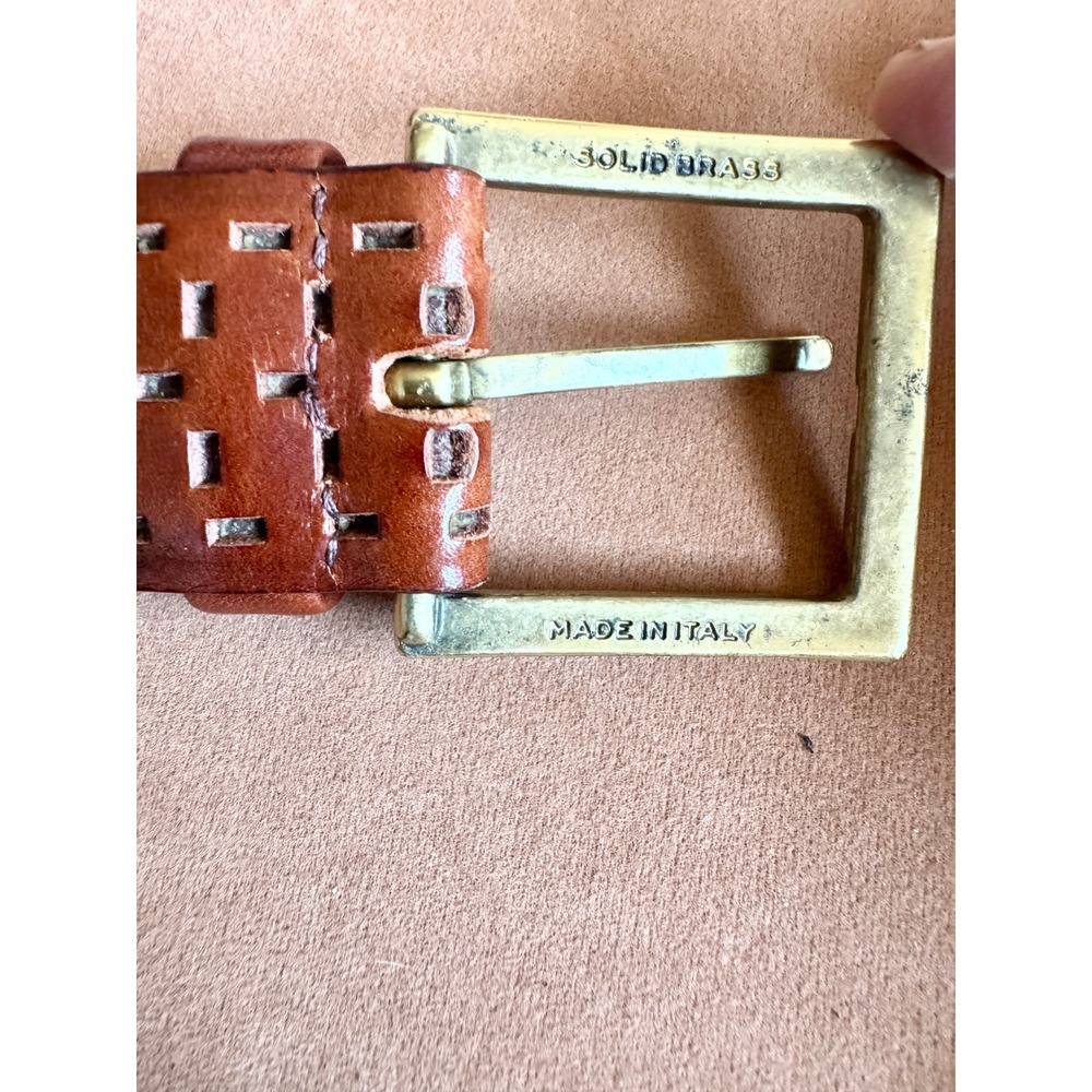 Jhane Barnes Mens Brown Upscale Designer Leather Belt Solid Brass Size 36 - Picture 3 of 9